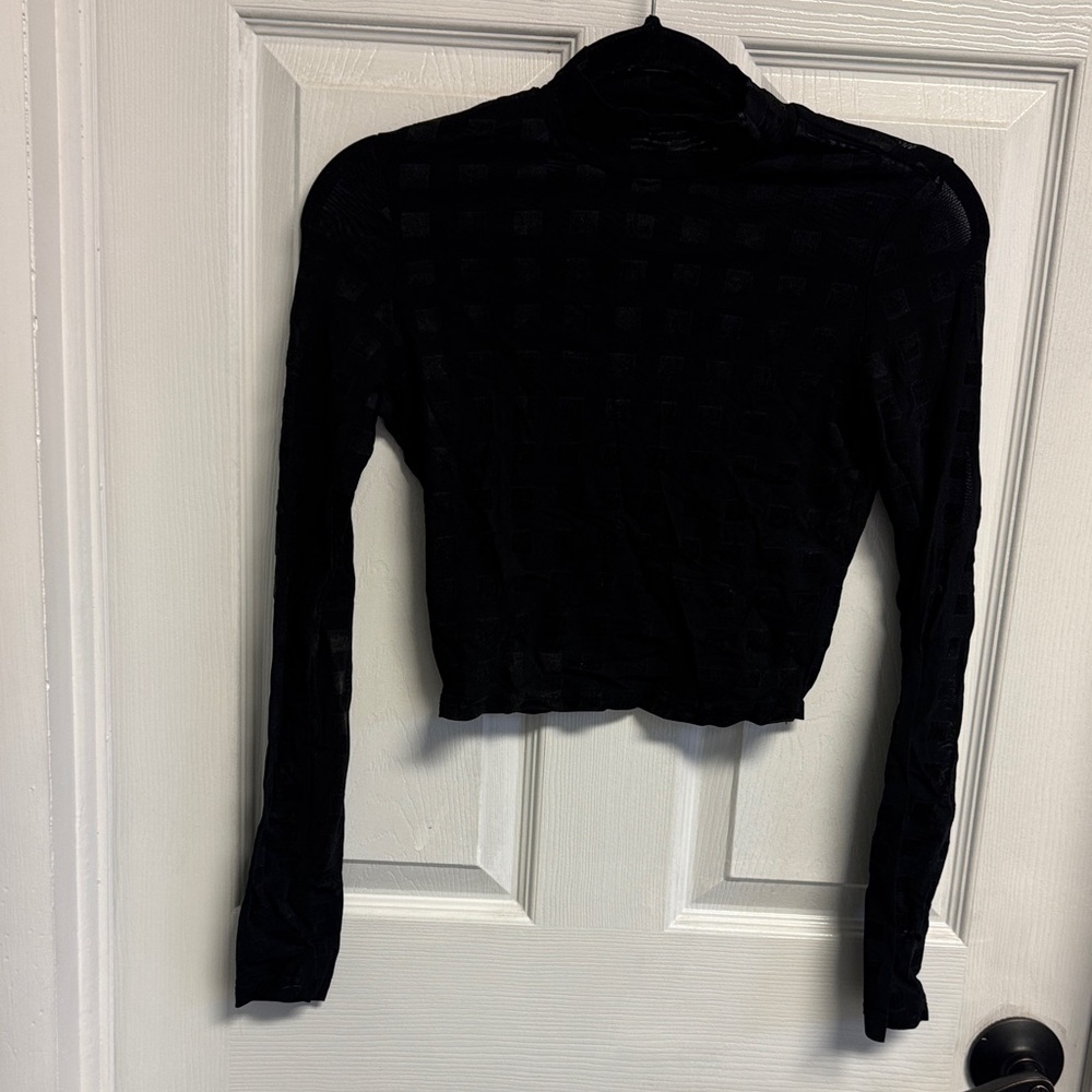 Arden B Black Sheer Long-Sleeve Turtleneck Crop Top